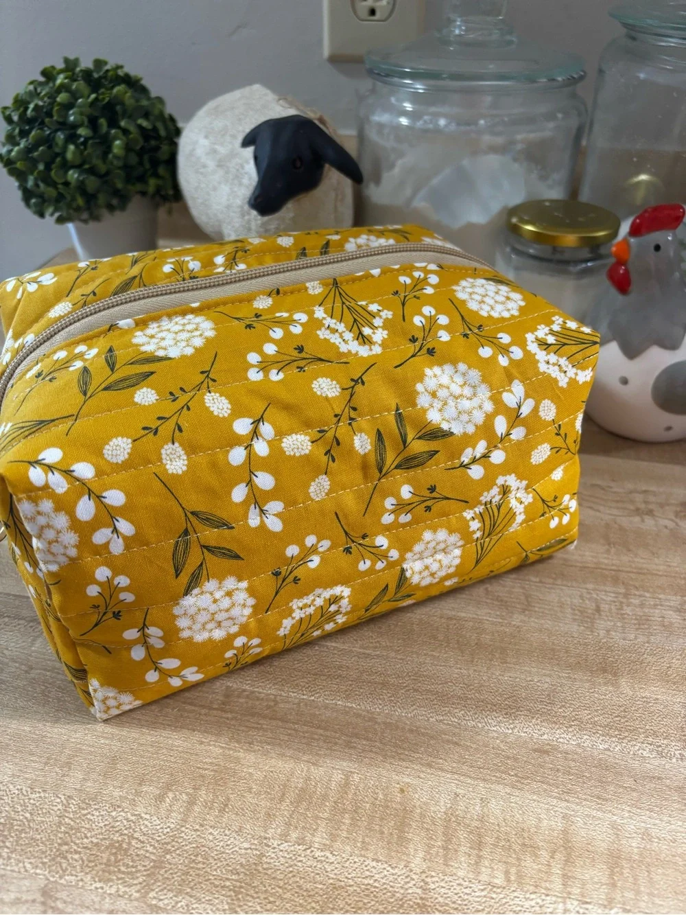 Mustard Floral Travel Pouch handmade